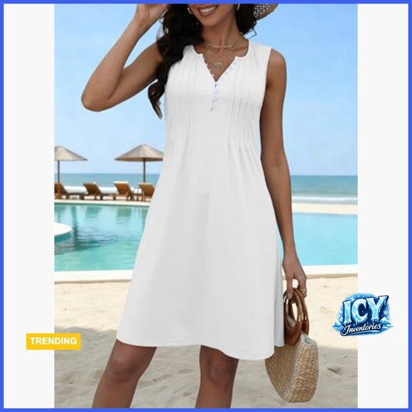 Polyester Rayon Spandex V-Neck Sleeveless Beach Sundress with Pockets - Picture 4 of 7